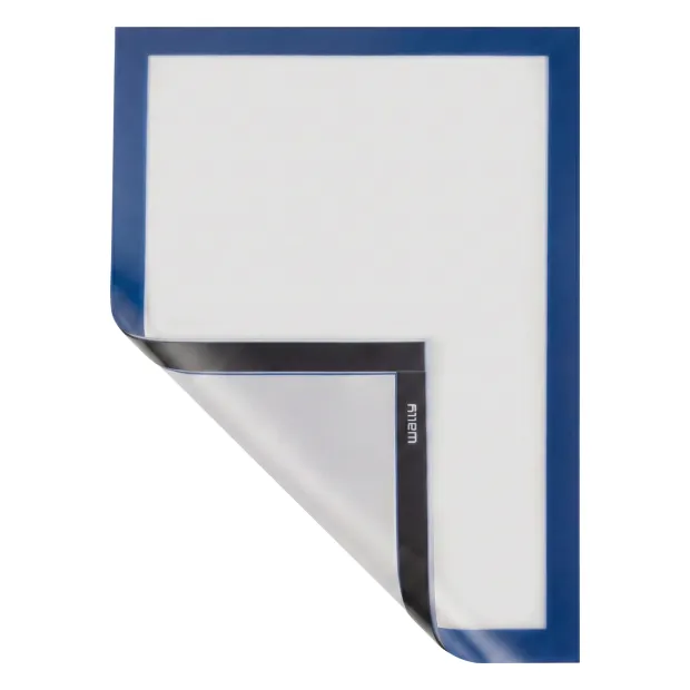 A5 magnetic frame - Graphic design. Clear sleeve with blue frame and black edge.