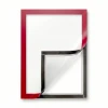Self-adhesive A4 frame for double-sided document display - graphic design. Red frame with transparent cover.