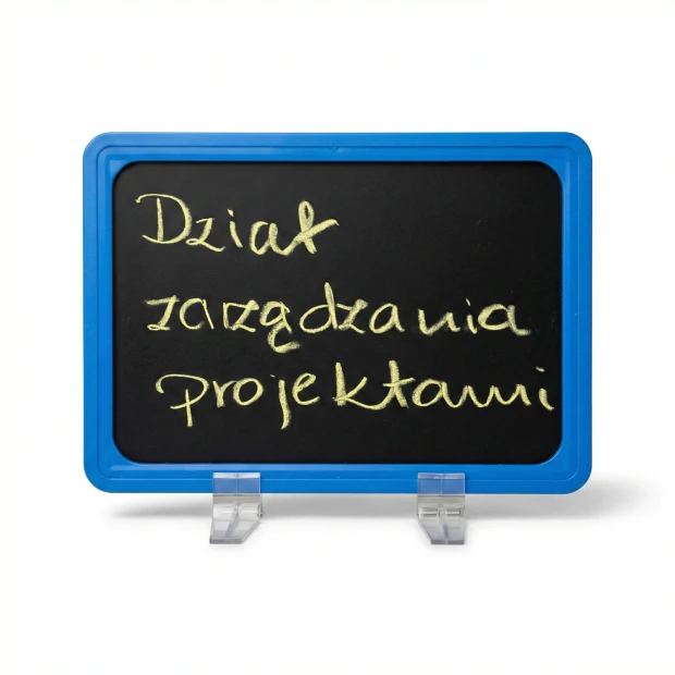 A4 framed chalkboard - Graphic design. Black surface with yellow text, rectangular shape.