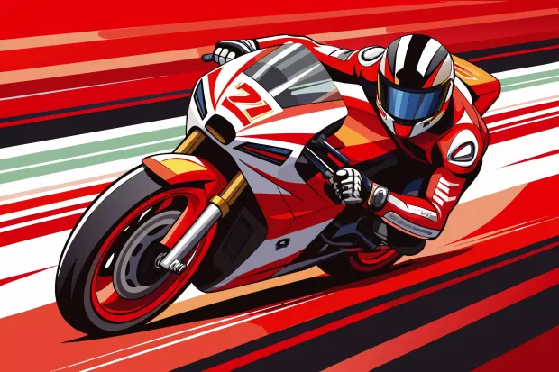 Boys\' wallpaper with a sports motorcycle design, featuring a bike in motion against dynamic red stripes.