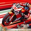 Boys\' motorcycle wallpaper 0552 - Decor for a child\'s room. Walls in shades of red and white.