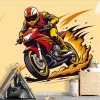 Racing motorcycle wall mural 0551 - Graphic design featuring a moving bike, flames, and dynamic lines.