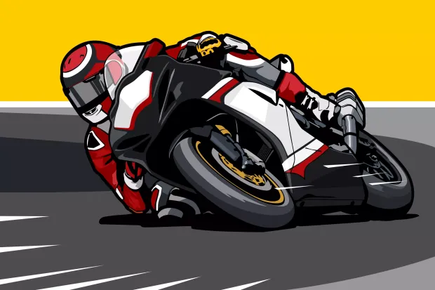 Boys\' room wallpaper Racer, sports motorcycle 0553 - Graphic design. Motorcycle in motion on a yellow background, dynamic.