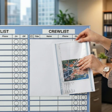 Magnetic A4 pocket - Office setup with light-colored walls and a simple data board.