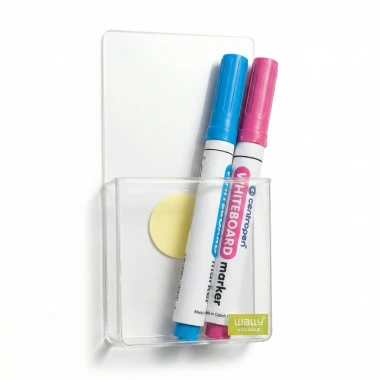 Transparent adhesive accessory container with a round opening, designed for multiple uses - Graphic pattern.