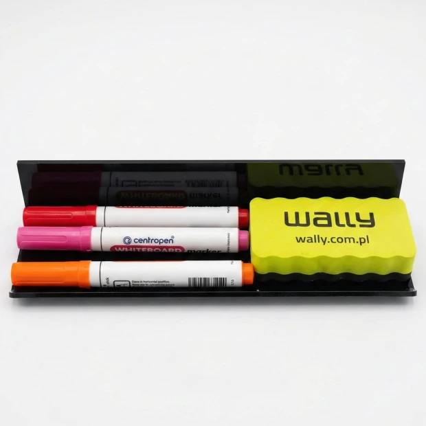 Self-adhesive marker shelf - Graphic design. Simple rectangular shape in black with visible edges.