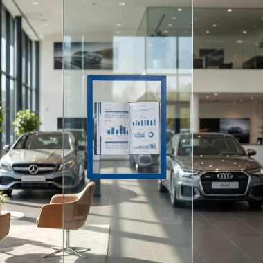 A4 self-adhesive frame for double-sided document display on a glass wall