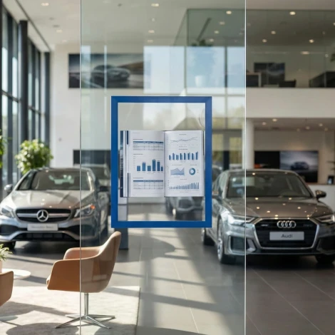 A4 self-adhesive frame for double-sided document display on a glass wall