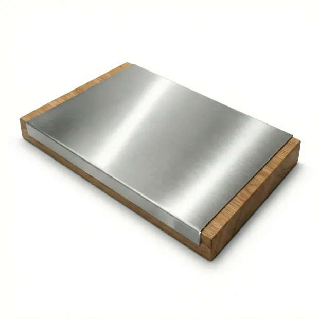 Stainless steel countertop protector INOX - Kitchen arrangement with light furniture and wooden countertop.