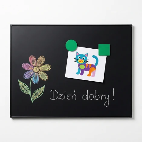 Magnetic chalkboard in an aluminum frame, available in any size - Graphic design with colorful elements.
