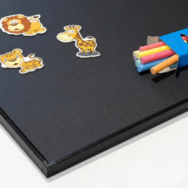 Magnetic chalkboard in an aluminum frame, available in any size - Graphic design with colorful elements.