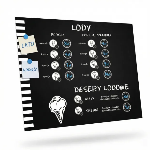 Magnetic chalkboard with custom print in any size - Graphic design. Black background with white text.