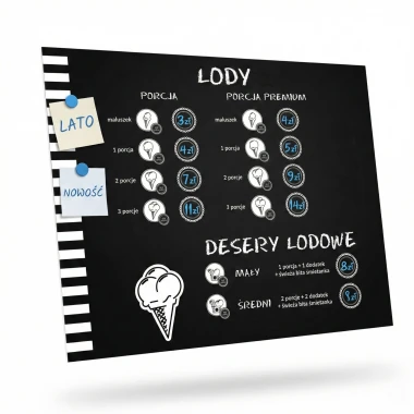 Magnetic chalkboard with custom print in any size - Graphic design. Black background with white text.