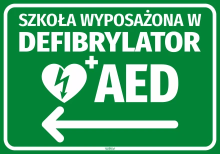 Sticker: School equipped with an AED, left arrow
