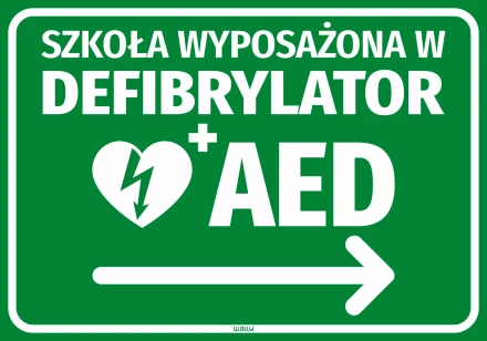 Sticker: School equipped with an AED, right arrow