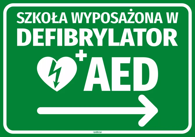 Sticker: School equipped with an AED, right arrow