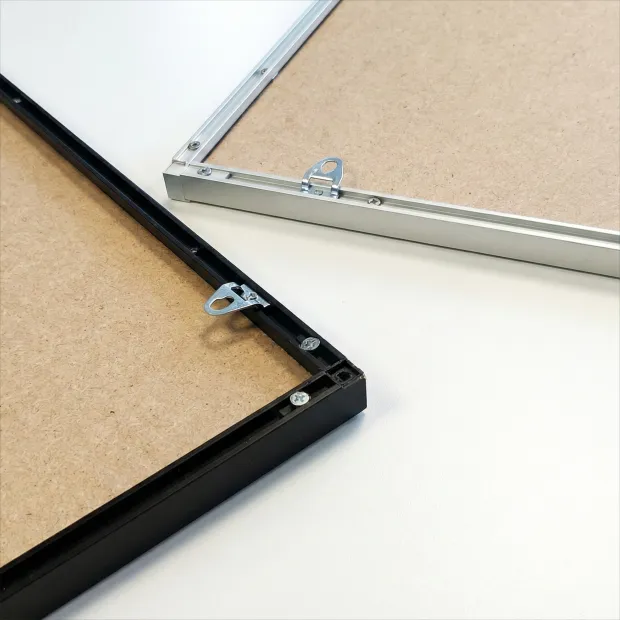 Magnetic chalkboard in an aluminum frame with print - Office arrangement. Light-colored walls, minimalist style.