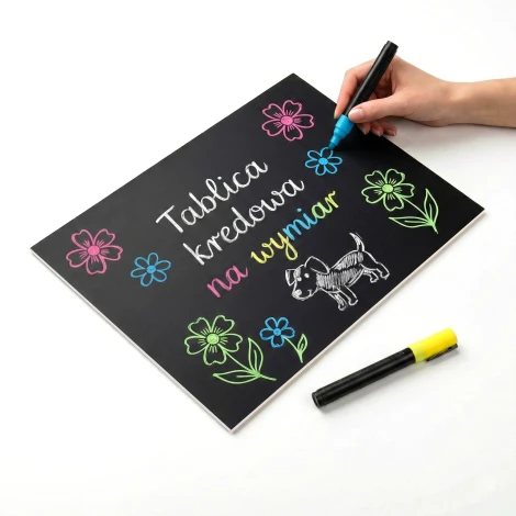 Custom chalkboard - chalk markers - Graphic design. Colorful stars and text on a black background.