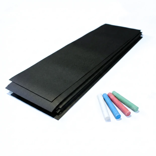 Chalk magnet for fridge - Graphic design with black rectangles of various sizes next to colorful chalks.