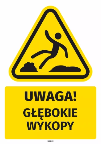 Safety Warning Sticker with Pictogram: Deep excavations