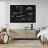 Custom chalkboard - chalk markers - Living room setup with light-colored walls and modern furniture.
