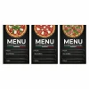 Custom-sized printed chalkboard — Menu Pizzeria Napoletana. The graphic shows three boards with pizza illustrations and predefined fields for entering the name, ingredients, and