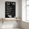 Custom chalkboard with print - Café decor. Brick walls, wooden furniture, warm lighting.