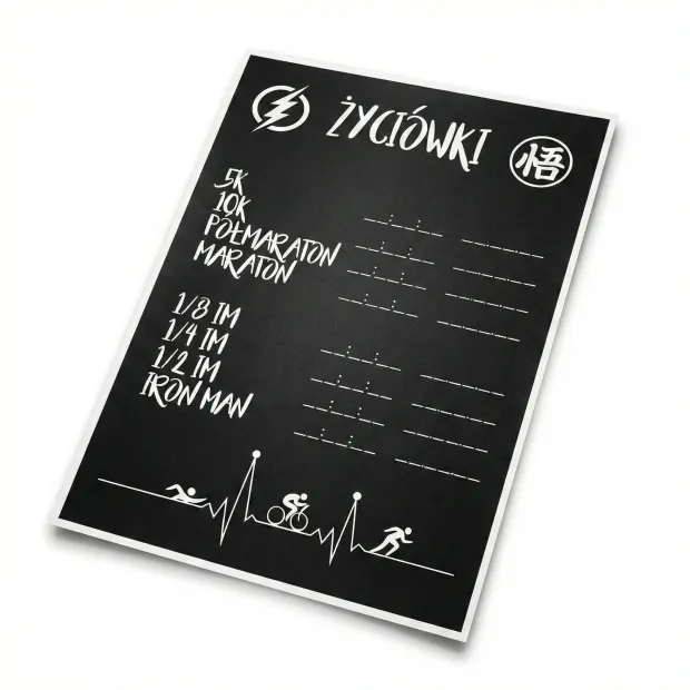 Custom chalkboard with printed design featuring white lines, sports symbols, and text on a black background.