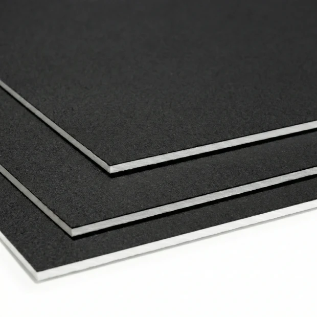 Custom-sized printed chalkboard — Material cross-section. The photo shows a close-up of the structure and edges of the black boards, showcasing their solid craftsmanship.