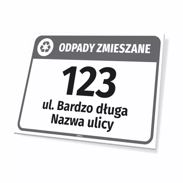 Bin Sign: Mixed waste, with Street Name and House Number