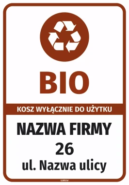 Sticker for Bin – BIO for Exclusive Use, Company Name and Address