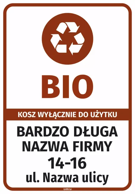 Sticker for Bin – BIO for Exclusive Use, Company Name and Address