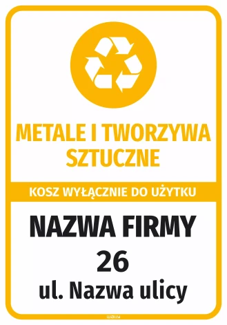 Sticker for Bin – Metals and Plastics for Exclusive Use, Company Name and Address