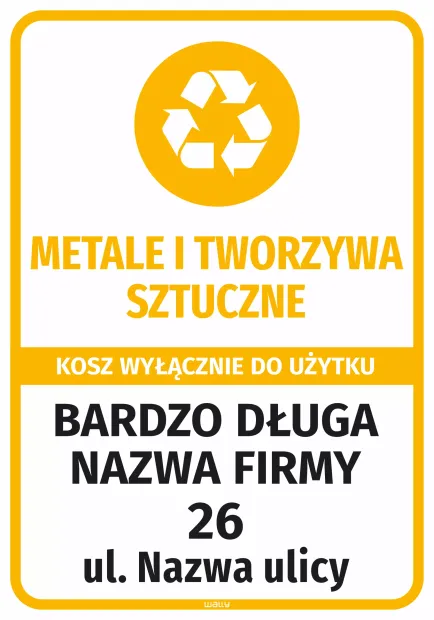 Sticker for Bin – Metals and Plastics for Exclusive Use, Company Name and Address