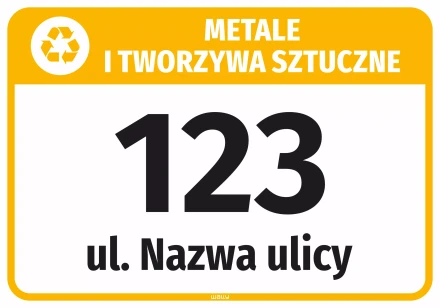 Sticker for Bin – Metals and Plastics, with Street Name and House Number