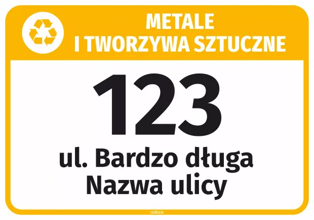 Sticker for Bin – Metals and Plastics, with Street Name and House Number