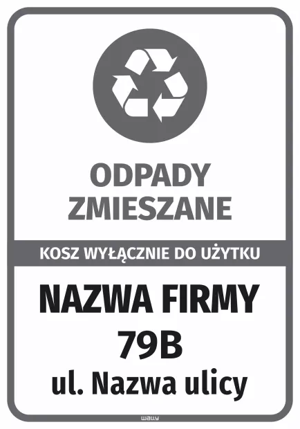 Sticker for Bin – Mixed waste for Exclusive Use, Company Name and Address
