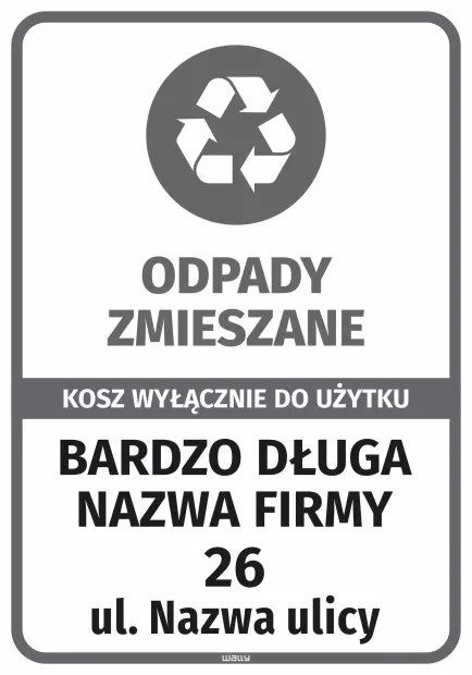Sticker for Bin – Mixed waste for Exclusive Use, Company Name and Address
