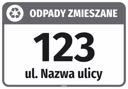 Sticker for Bin – Mixed waste, with Street Name and House Number