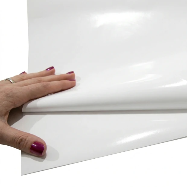 Elegant, glossy dry-erase sticker for the fridge, perfect for modern interiors.