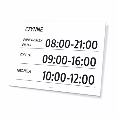 Sign: Open – Hours and Days