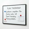 Custom dry-erase magnetic board in an aluminum frame - Graphic design. Simple white surface with colorful accents.