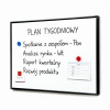 Custom dry-erase magnetic board in an aluminum frame - Graphic design. Simple white surface with colorful accents.