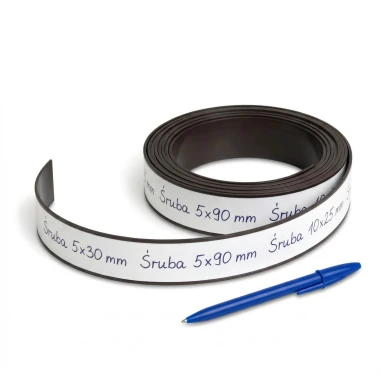 Magnetic tape for shelf labeling, 5 m - Graphic design. Dark brown tape with a smooth white label.