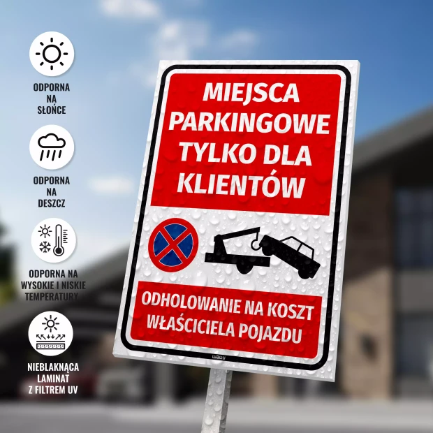 Sign: Customer Parking Only – Unauthorized Vehicles Will Be Towed at Owner’s Expense