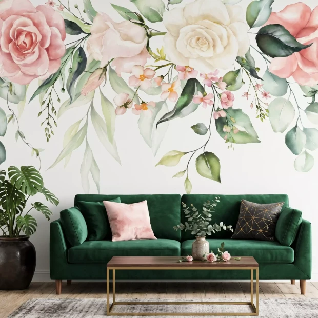 Wallpaper Floral Bouquet with Pastel Roses