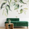 Wallpaper Delicate Green Leaves with Golden Accents