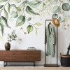 Wallpaper Delicate Green Leaves with Golden Accents