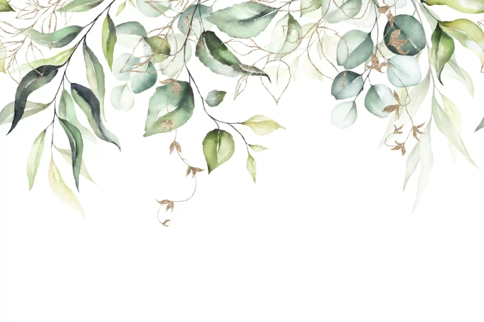 Wallpaper Delicate Green Leaves with Golden Accents