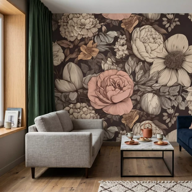 Wall Mural Floral Bouquet in Autumn Color Tones